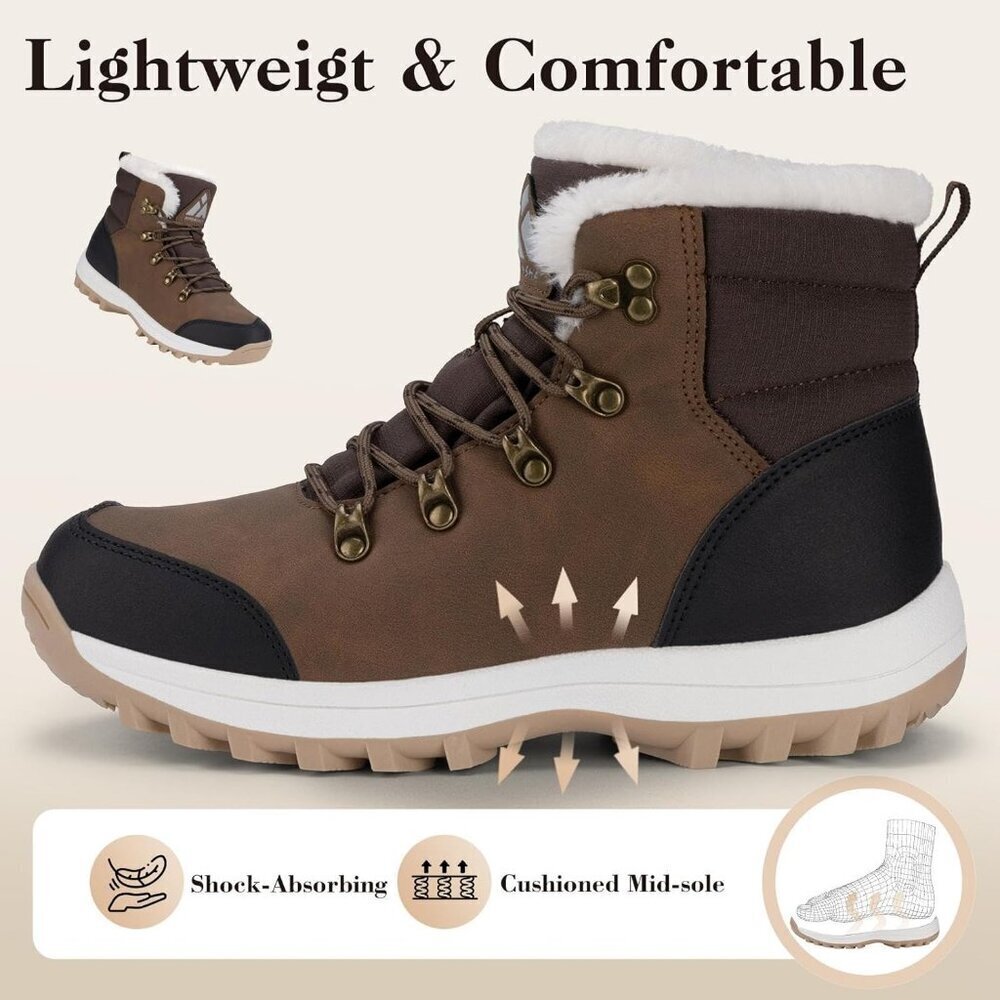 Women’s Brown Water Resistant Warm Snow Boots Fur Lined Non Slip Outdoor - Picture 5 of 7
